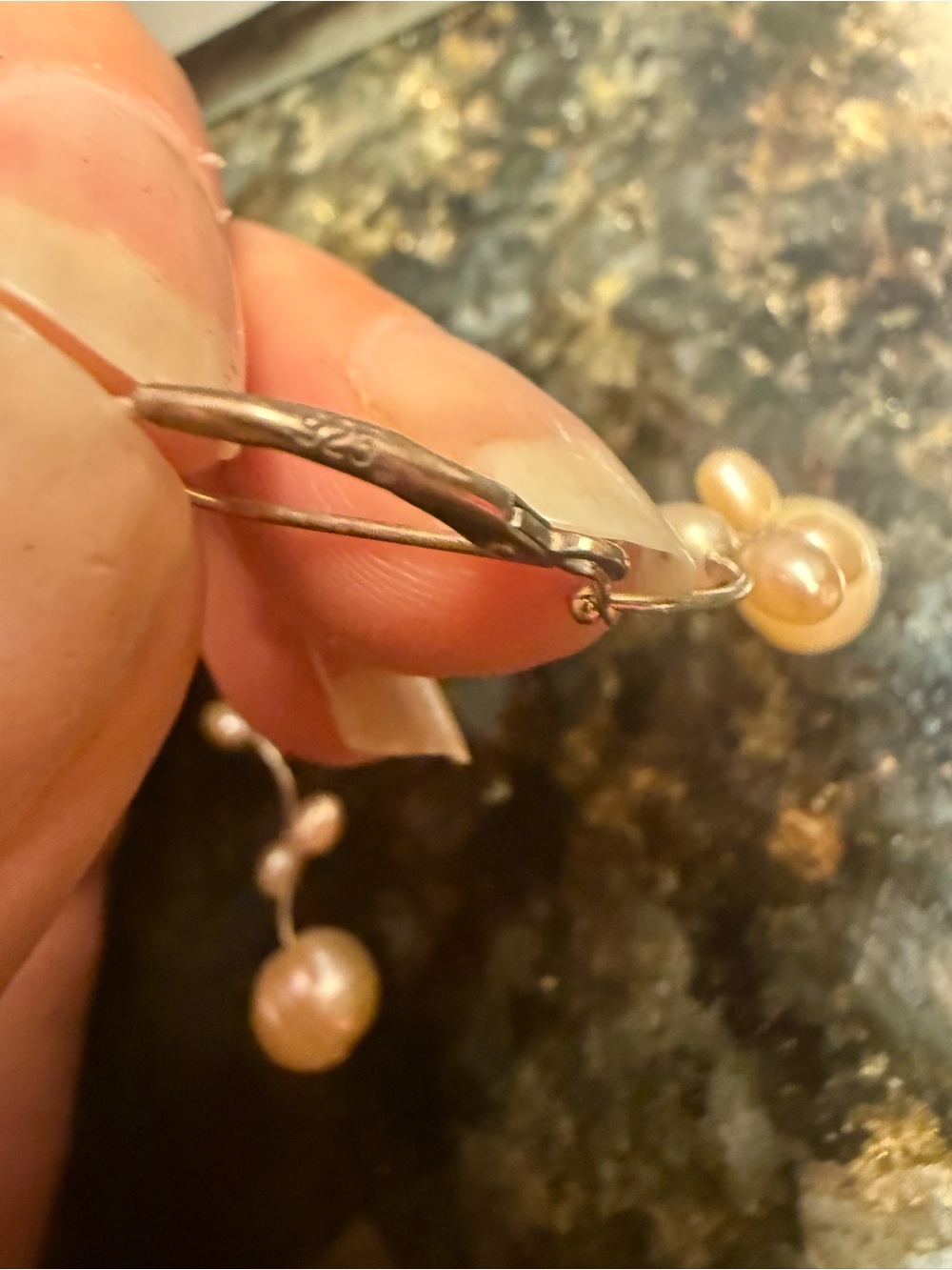 🌸Vintage 925 Delicate Pink Freshwater Rice & Button Pearl Drop Earrings